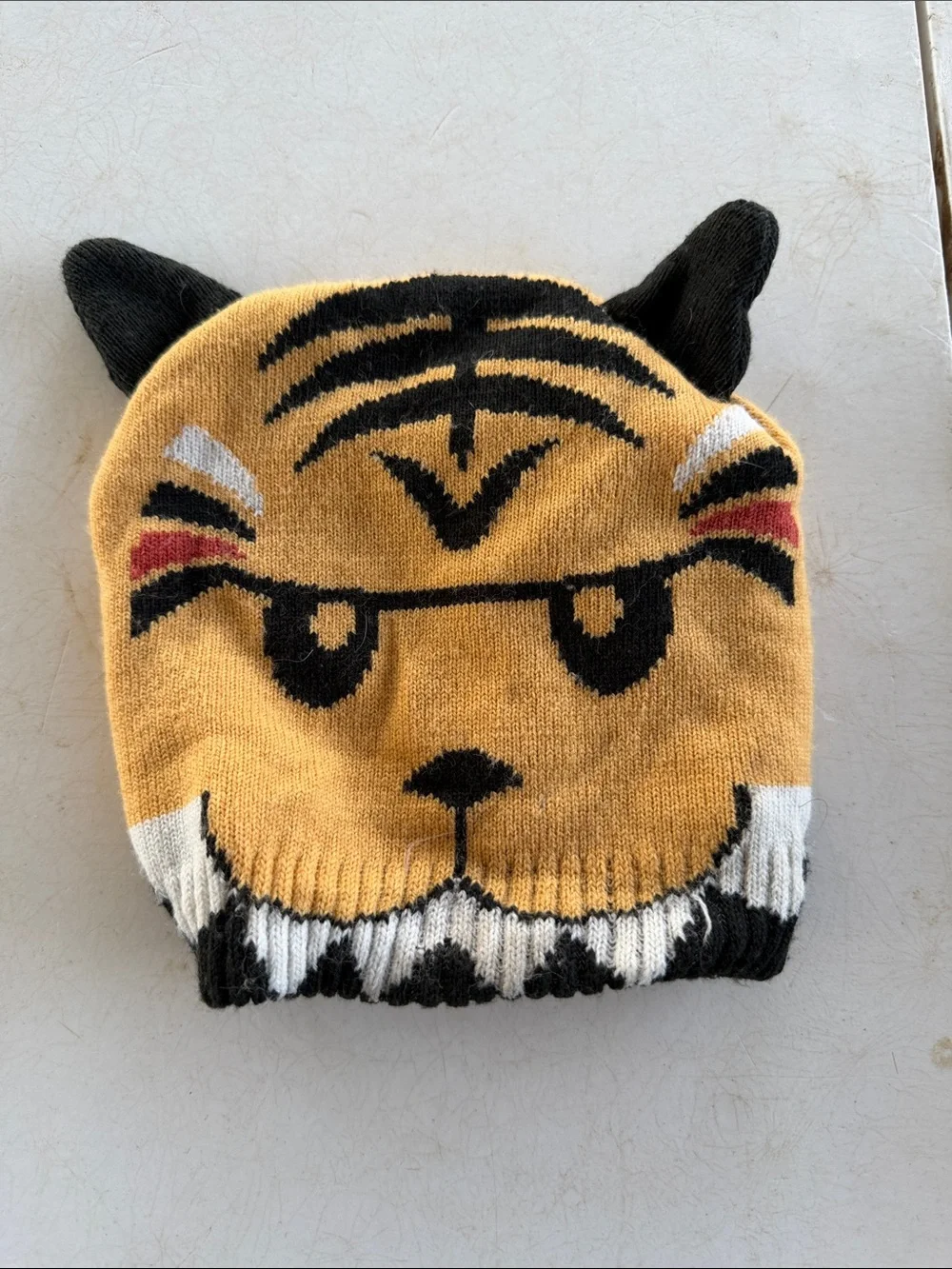 Toby & Me Yellow Tiger Knit Beanie Hat for Kids with Ear Details